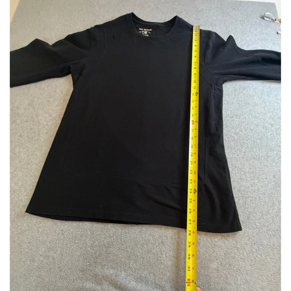 True Religion Mens Long Sleeve Shirt Black Colorblock World Tour Graphic Medium
